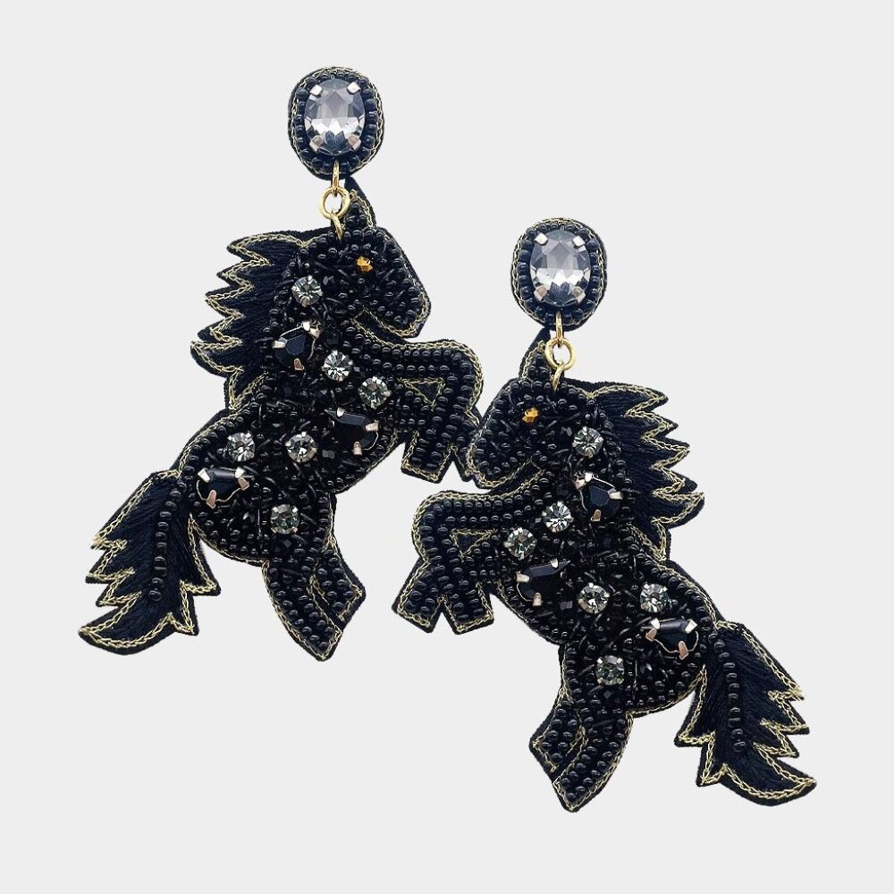 Felt Back Stone Seed Beaded Pony Dangle Earrings